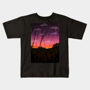 Fireflies in forest at night. Kids T-Shirt